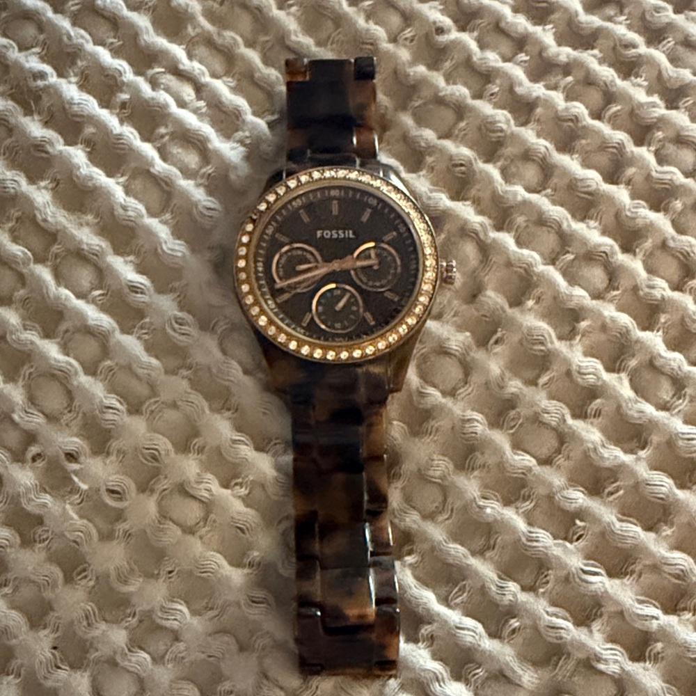 Fossil Brown Tortoise Shell Watch with Crystal Bezel